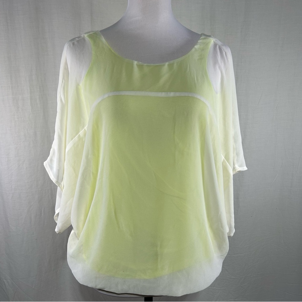 Express Women's off-white and green Sheer Top XS